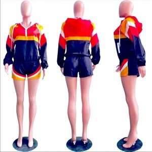 Red Black Orange White Tracksuit Two Piece Set Crop Hoodie With Shorts Spring